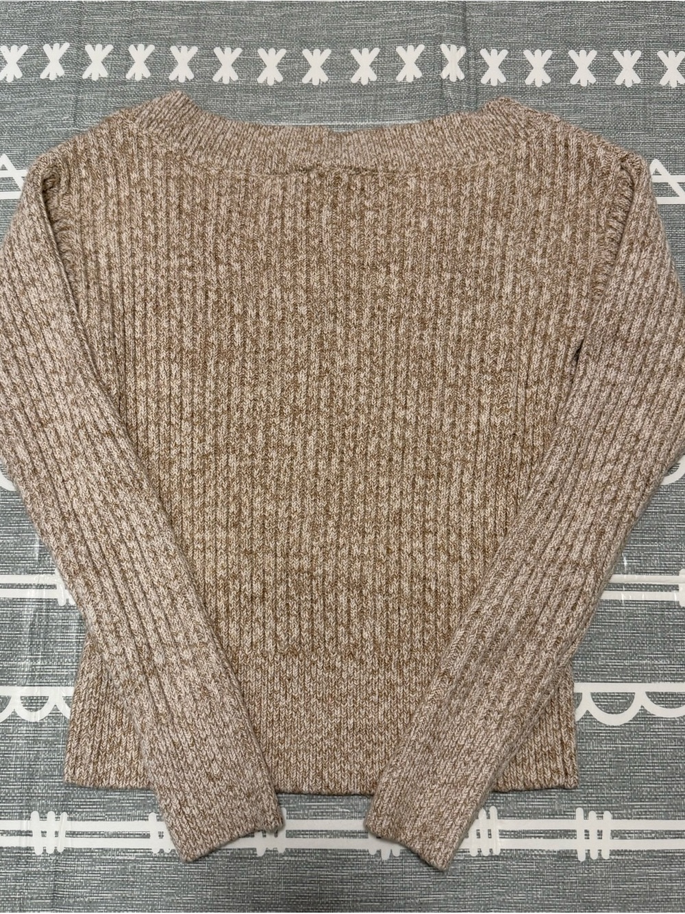 Donna Karan Wide Ballet Neck Cropped Knit Sweater Oatmeal Size M - Picture 8 of 11